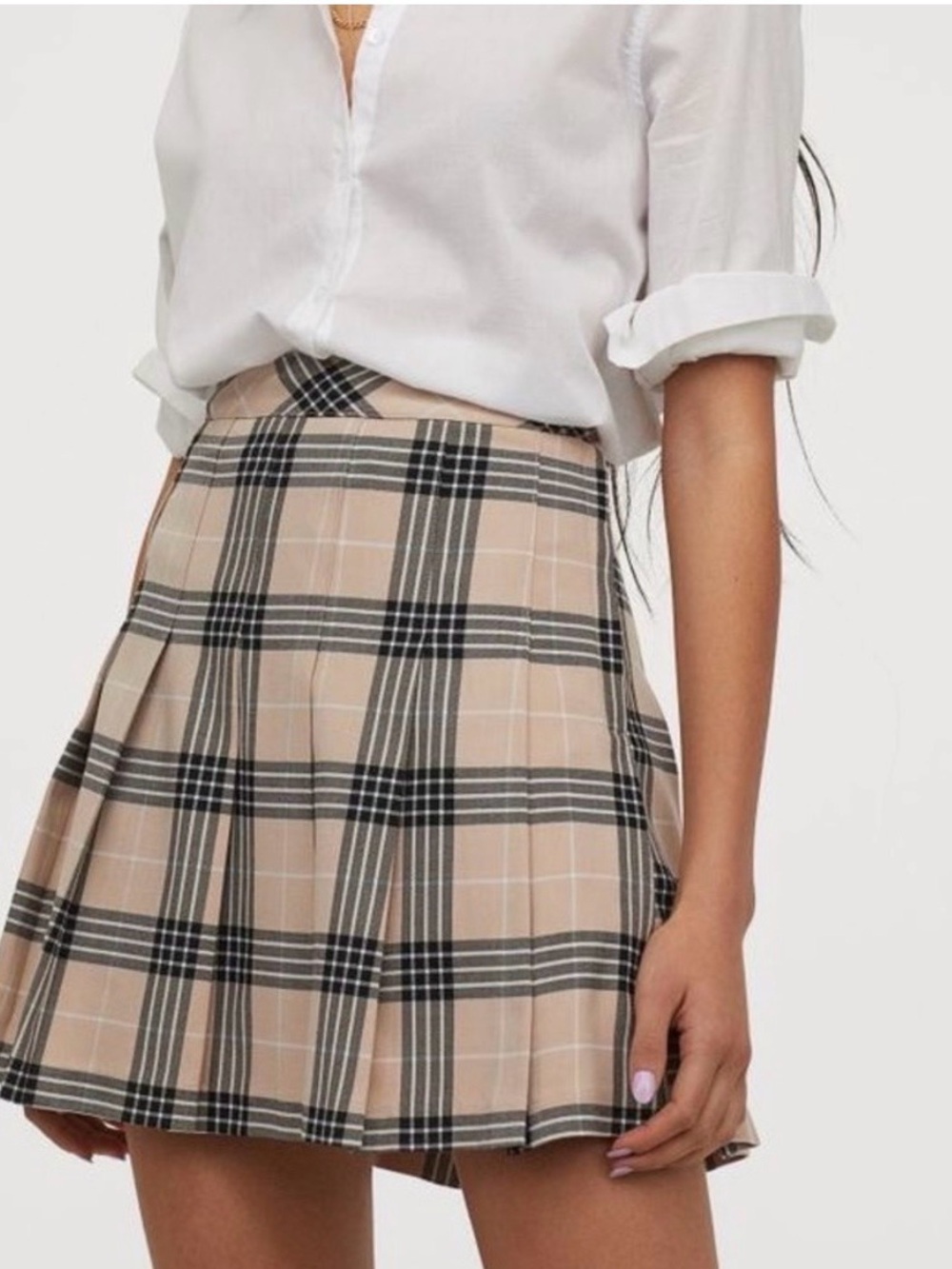 H&M Divided Beige Plaid Pleated Mini Skirt Preppy Y2K Size 6